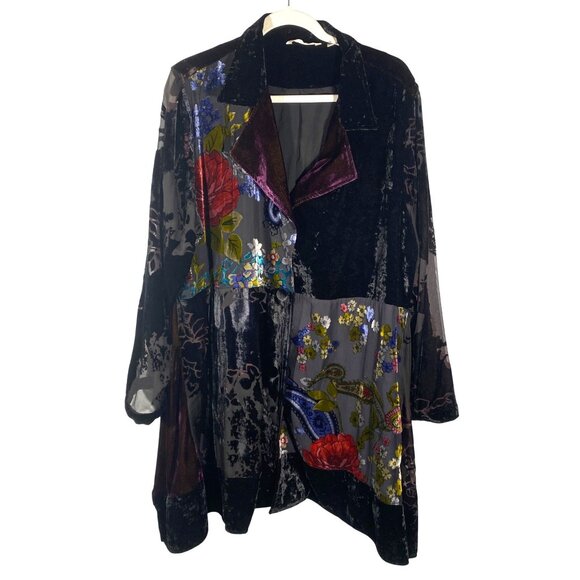 Soft Surroundings 2X Velvet Floral Patchwork semi sheer burnout tunic topper - Picture 1 of 12